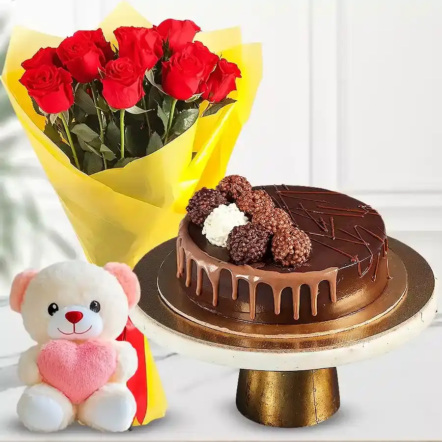 Sweet Affection: Cake, Roses, Teddy