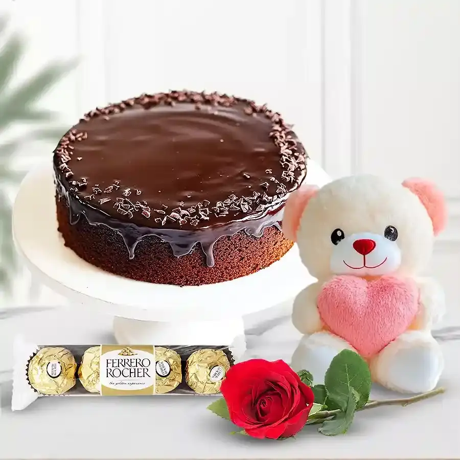 Sweet Indulgence: Chocolate Cake & Rose