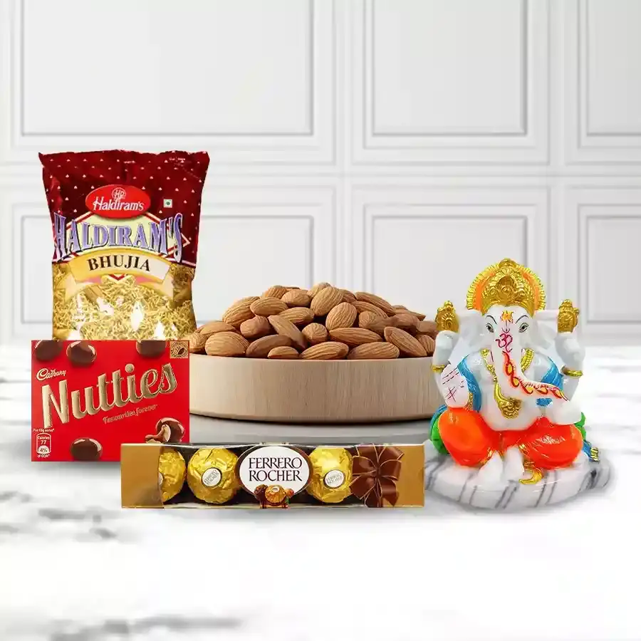 Magnificent Combo of Almonds n Chocolates with Marble Ganpati