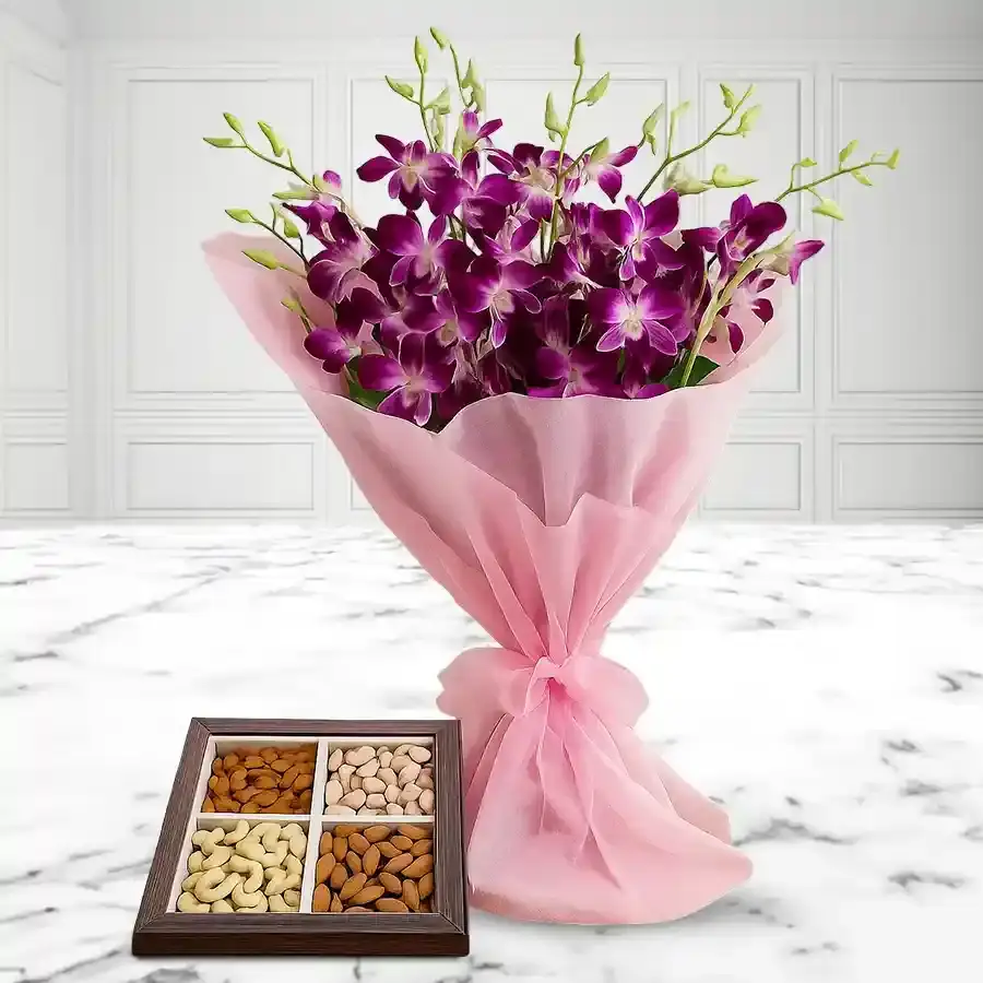 Elegant Orchids and Dry Fruits Duo