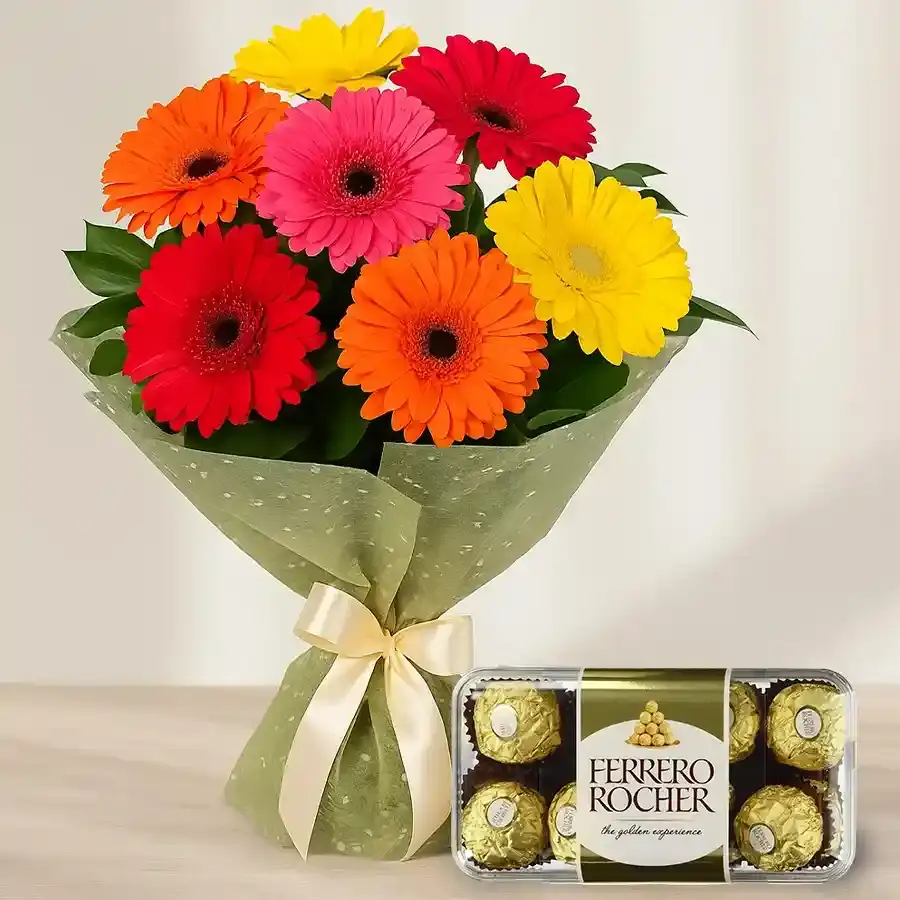 Cheerful Gerbera and Chocolate Surprise