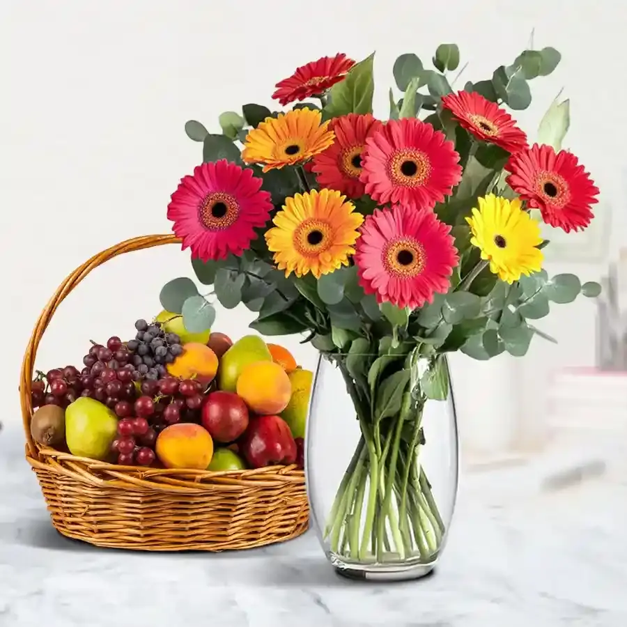 Vibrant Gerberas & Fresh Fruits Delight