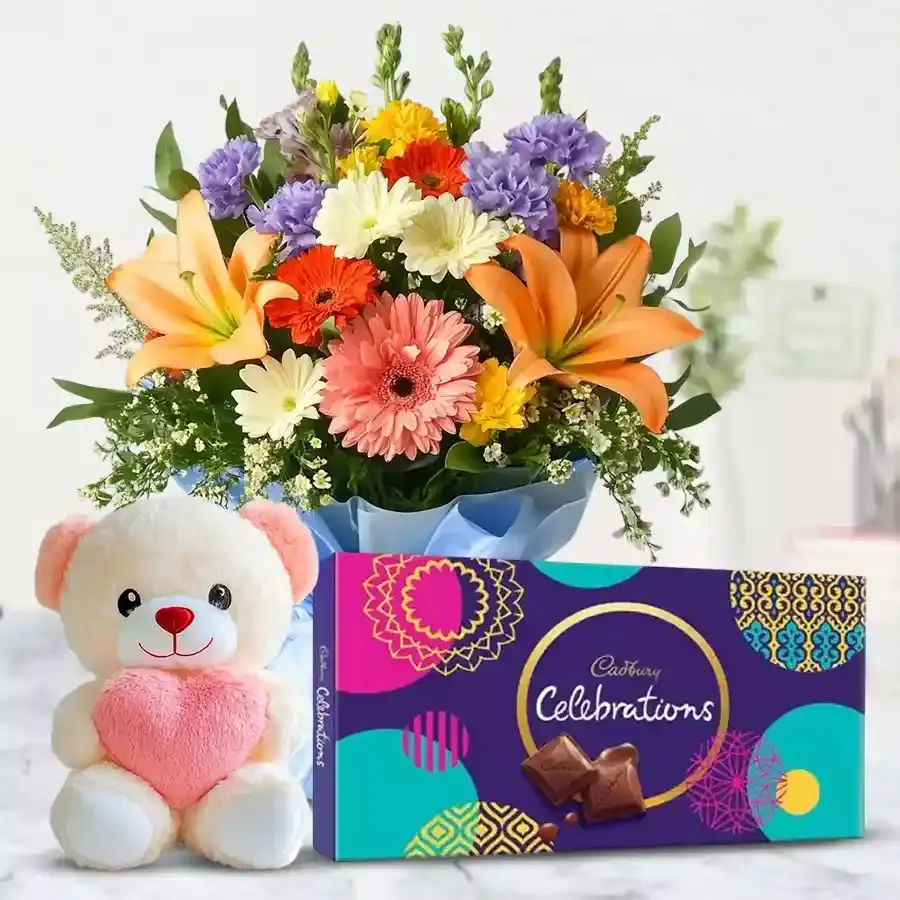 Whimsical Flowers and Teddy Delight