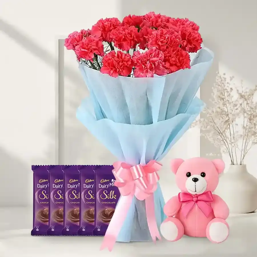 Charming Carnations and Teddy Treat