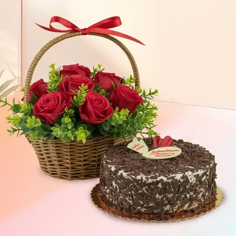 Enchanting Roses and Chocolate Cake Duo