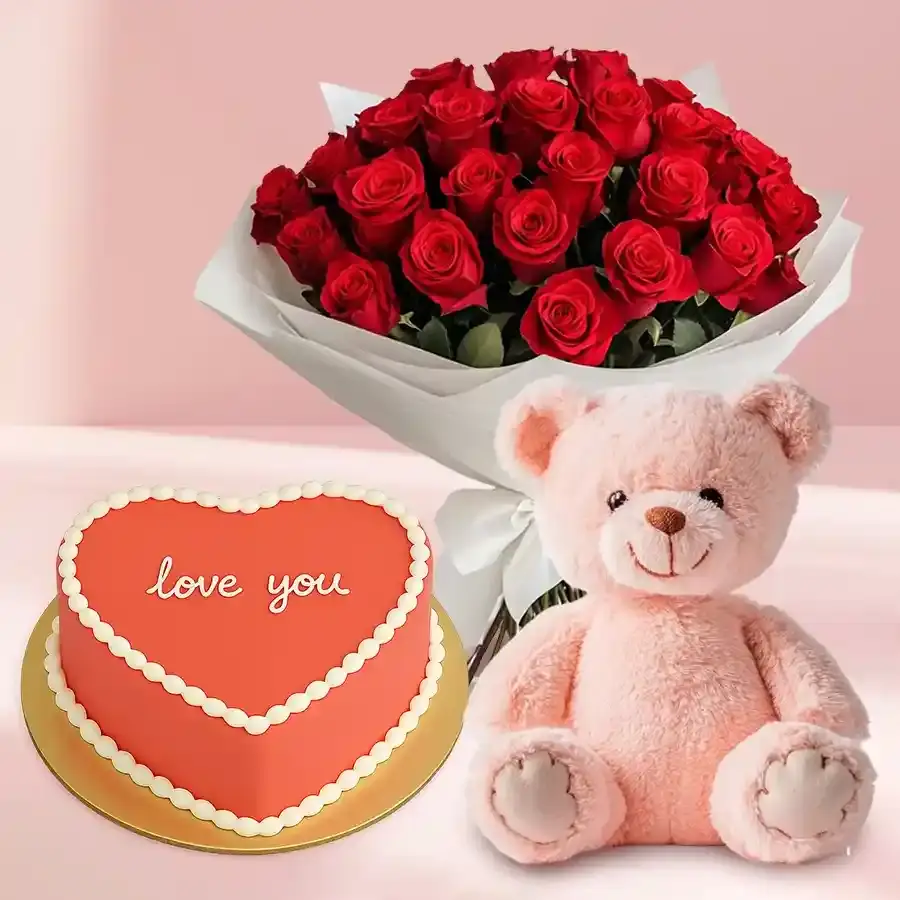 Roses, Cake, and Cuddly Love Gift