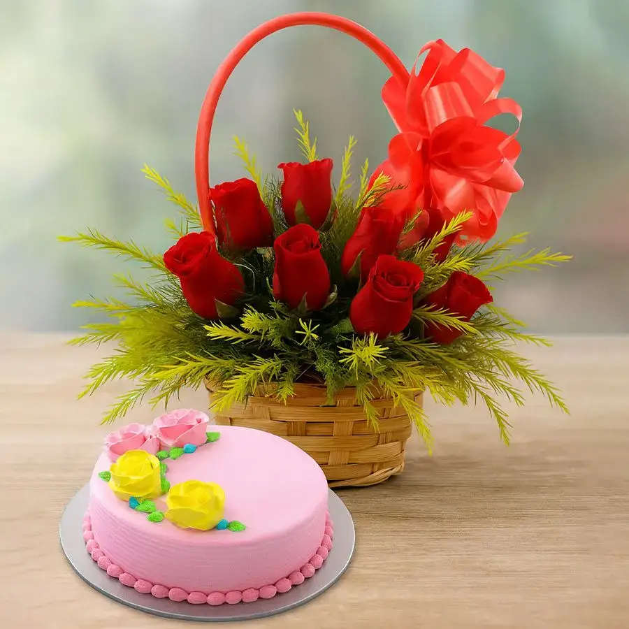Roses and Cake Love Basket