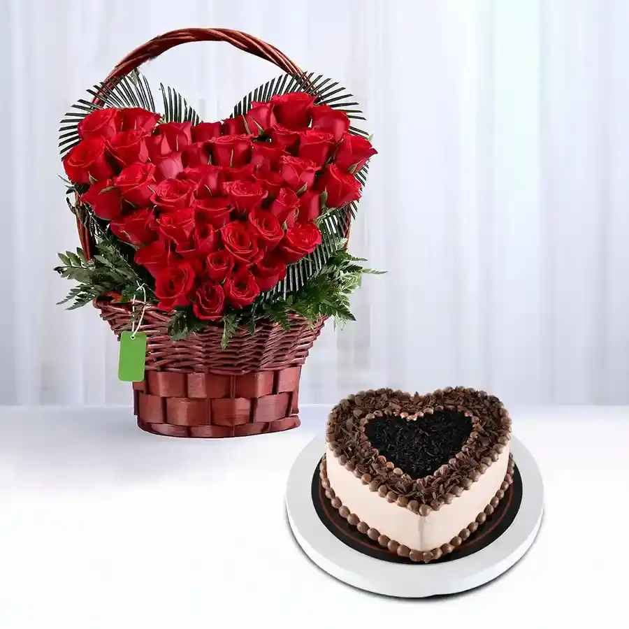 Heartfelt Roses and Chocolate Cake