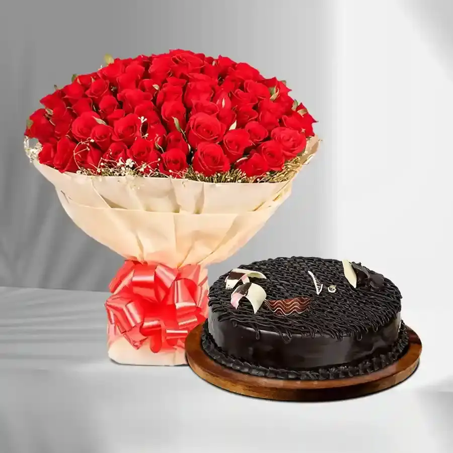 Red Roses & Chocolate Cake Duo