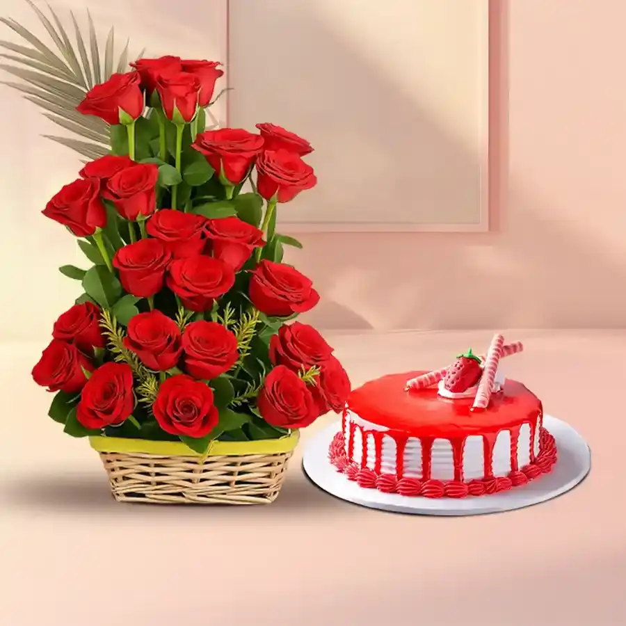 Radiant Roses & Strawberry Cake Surprise