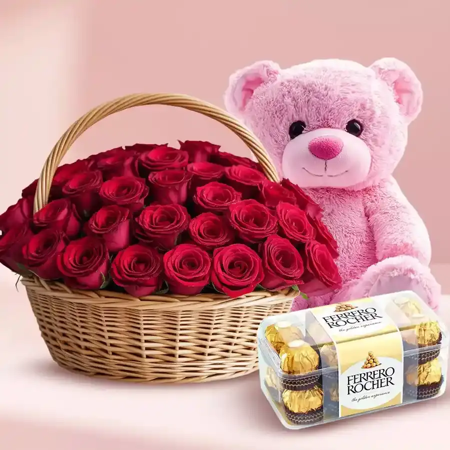 Enchanting Roses with Teddy & Treats
