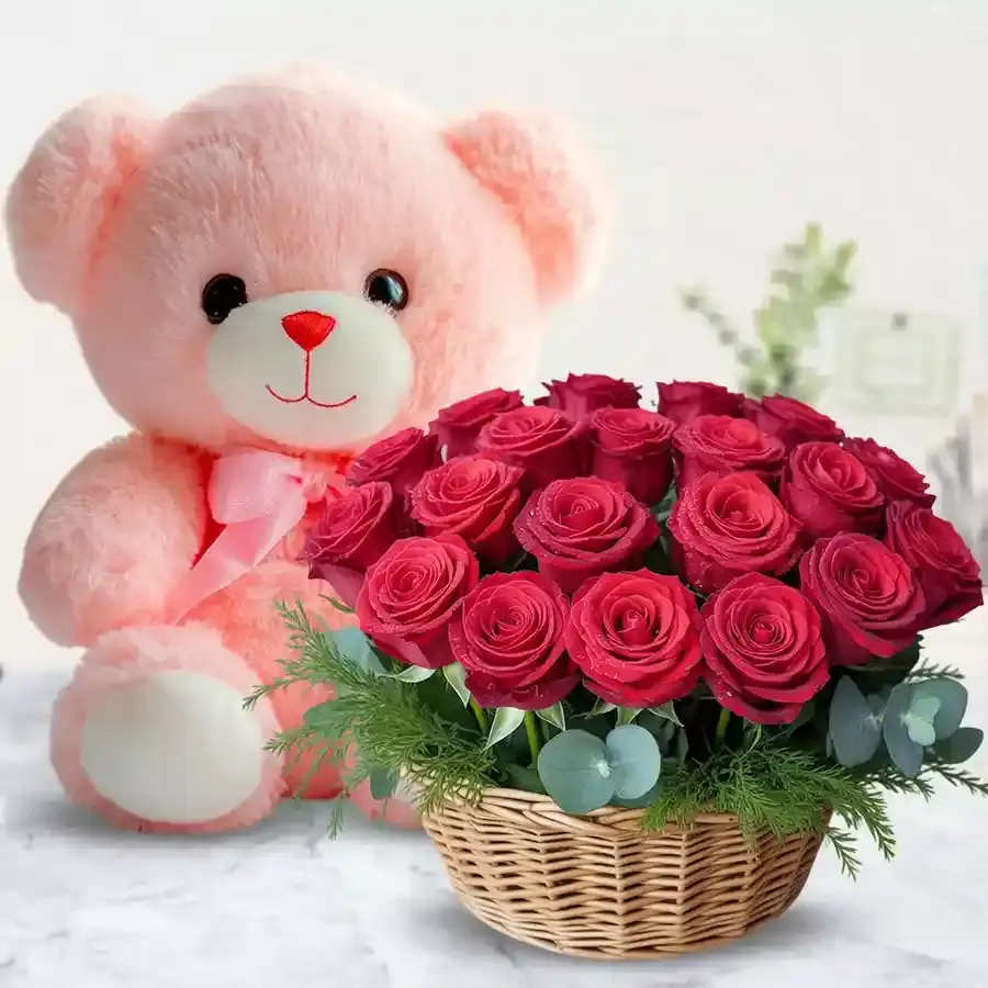 Sweet Romance: Roses and Teddy Combo