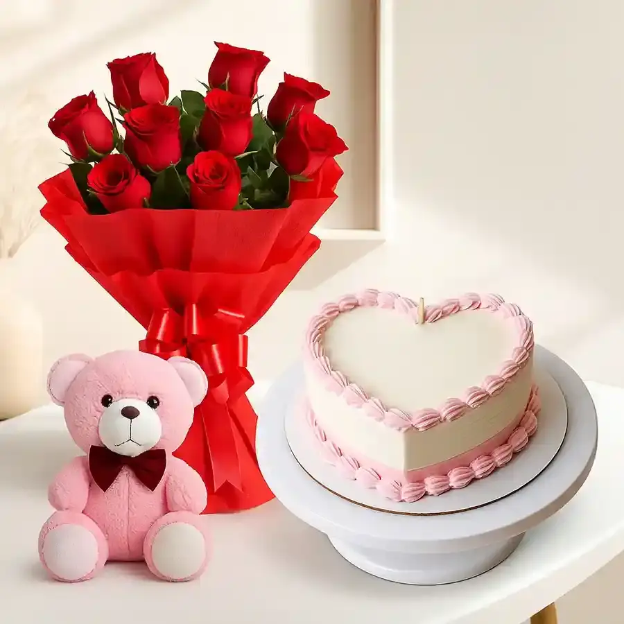 Love's Embrace: Cake and Roses