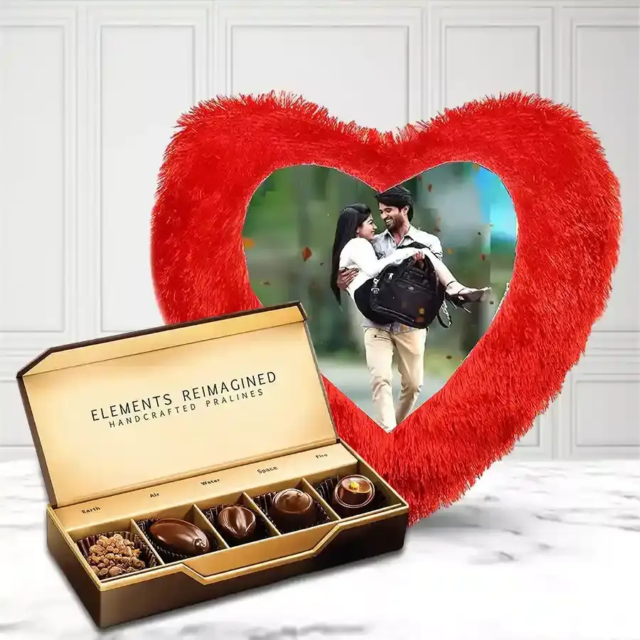 Delicious ITC Chocolates with Heart Shaped Personalized Cushion