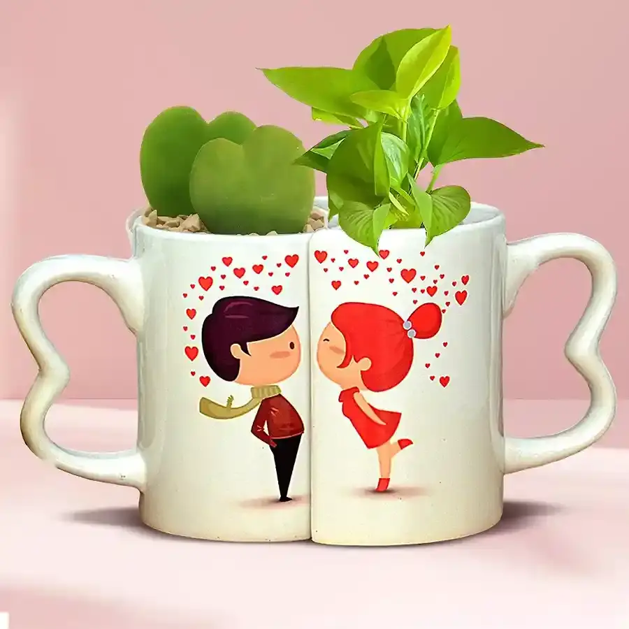 Beautiful Couple Coffee Mug with Hoya Heart n Money Plant