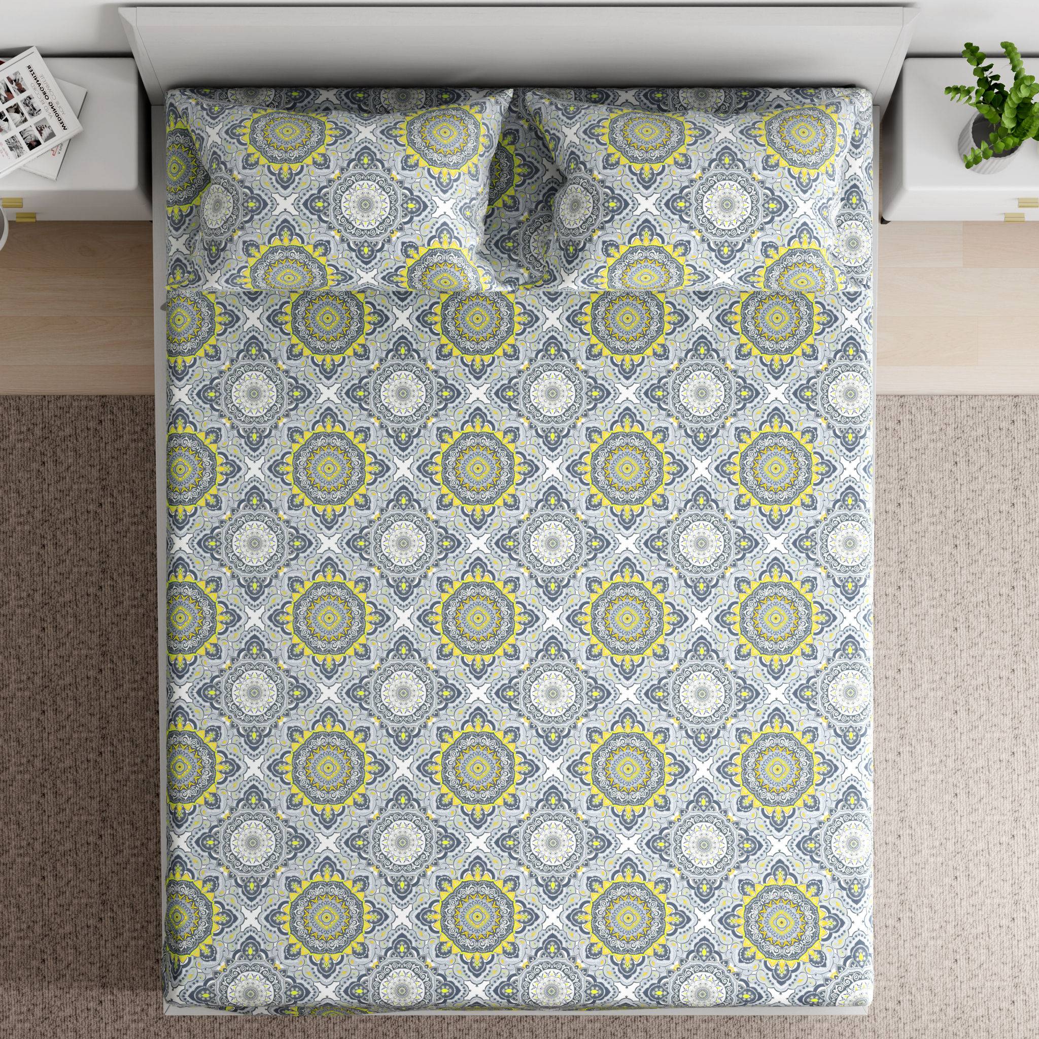 Essentials 100% Cotton Super Soft Flat Bedsheet With 2 Pillow Covers | Indra Queen (100 x 85 inch) | Indra (100x85 inch)