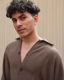 Shirt Collar Textured Oversized Shirt With Trousers