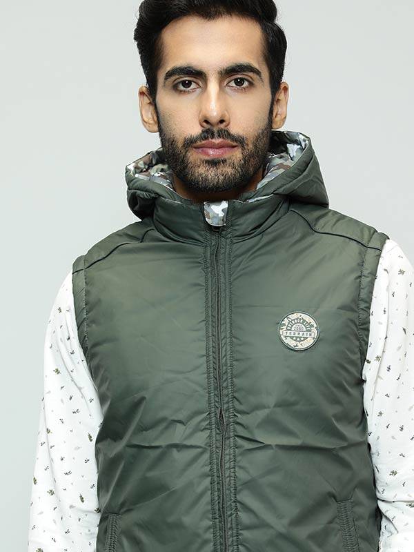 Men Printed Sleeveless Gilet Jacket