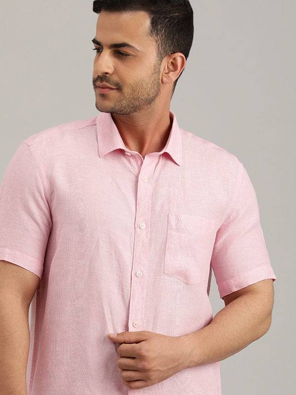 Men Solid Half Sleeve Linen Shirt