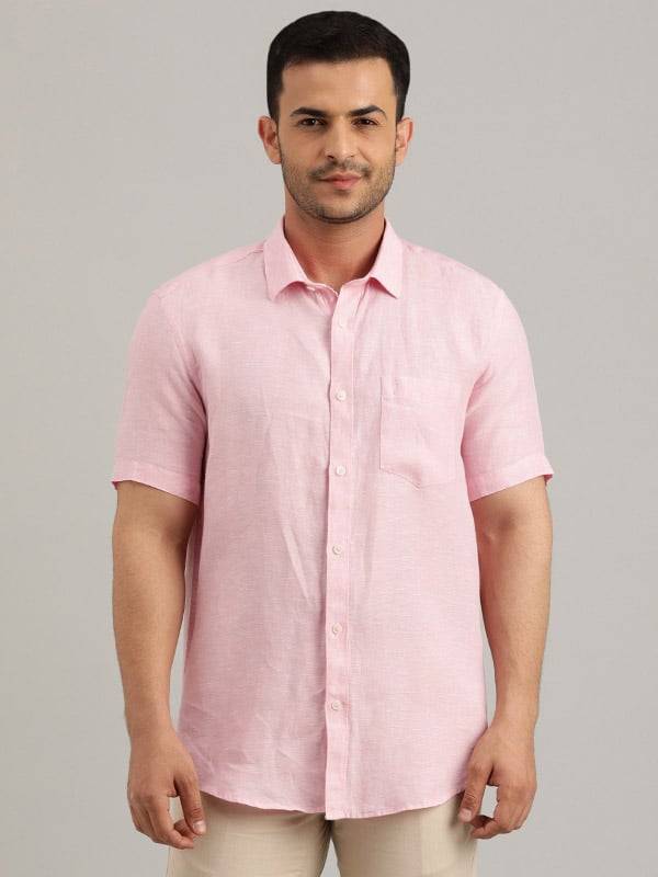 Men Solid Half Sleeve Linen Shirt