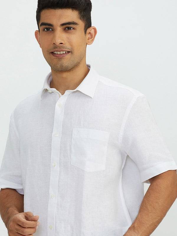 Men Solid Half Sleeve Linen Shirt