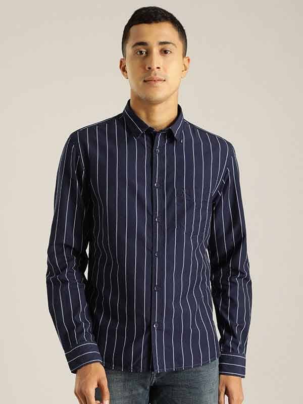 Men Striped Full Sleeve Cotton Stretch Shirt