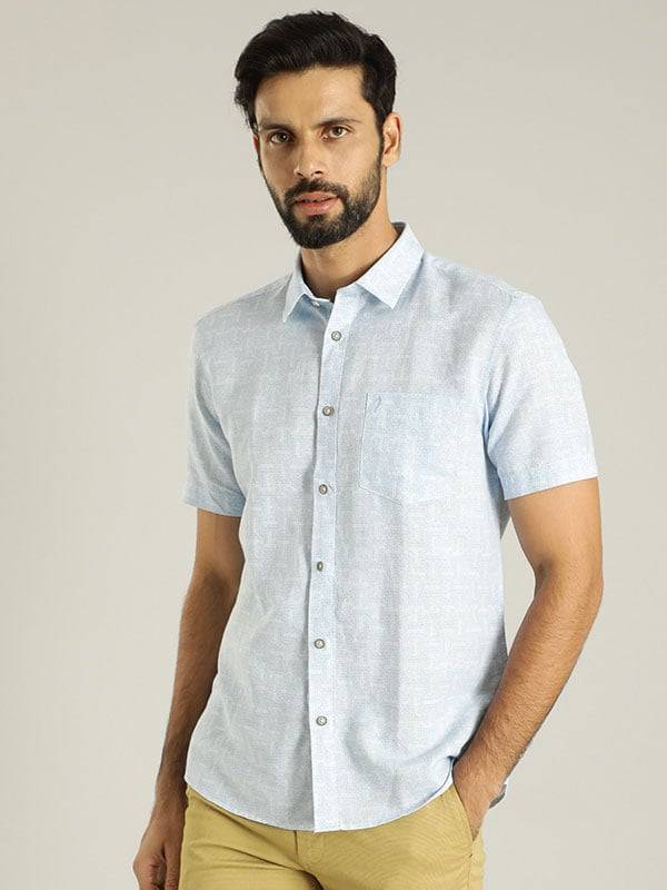 Men Printed Half Sleeve Linen Blend Shirt