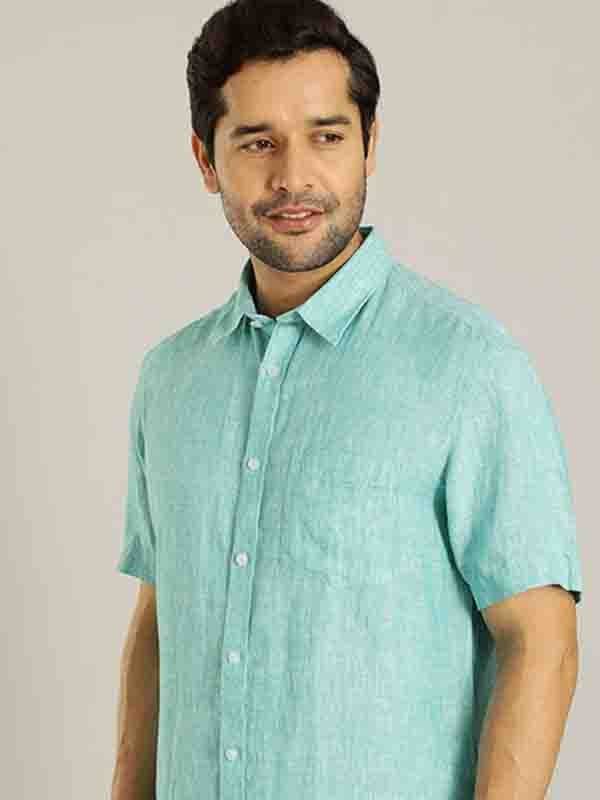 Men Solid Half Sleeve Linen Shirt