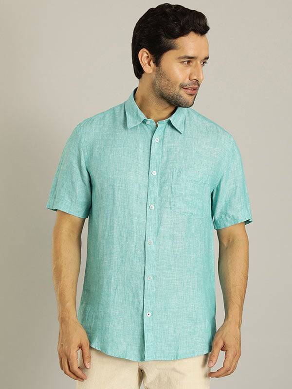 Men Solid Half Sleeve Linen Shirt