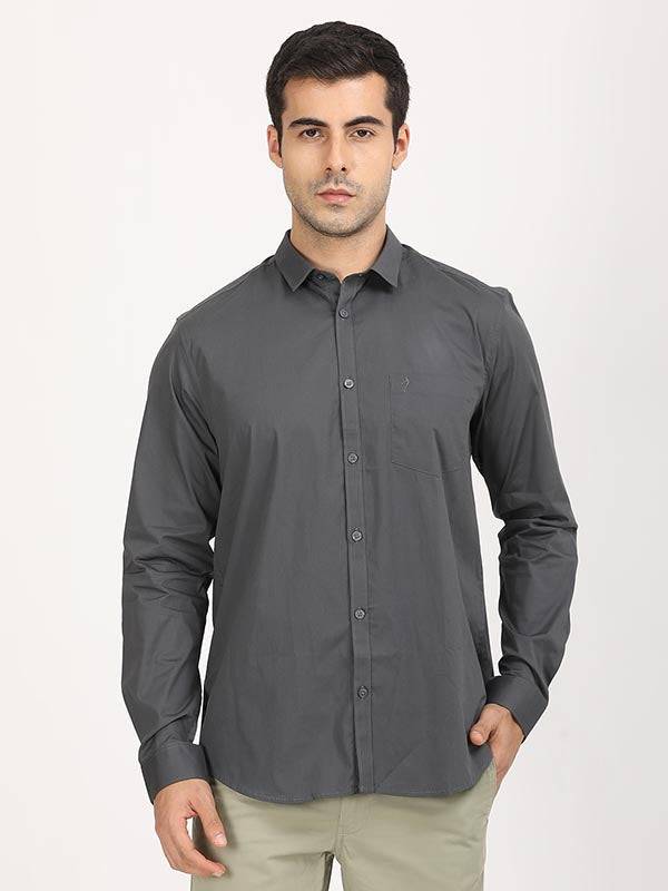 Men Solid Full Sleeve Cotton Stretch Shirt