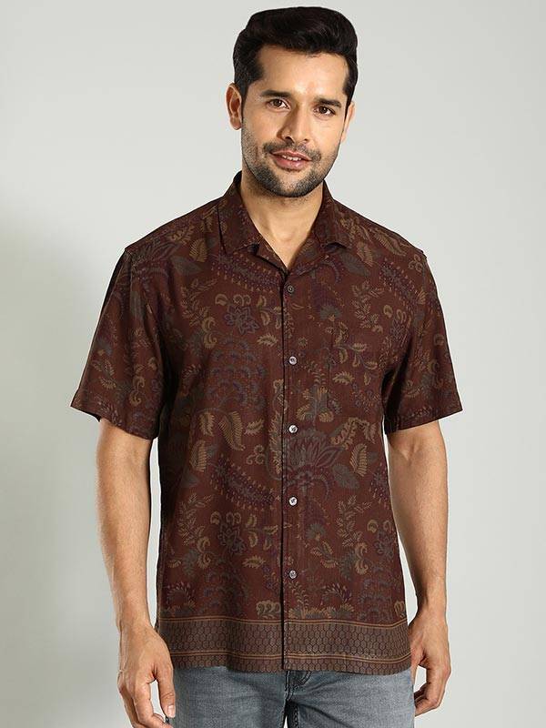 Men Printed Half Sleeve Viscose Blend Shirt