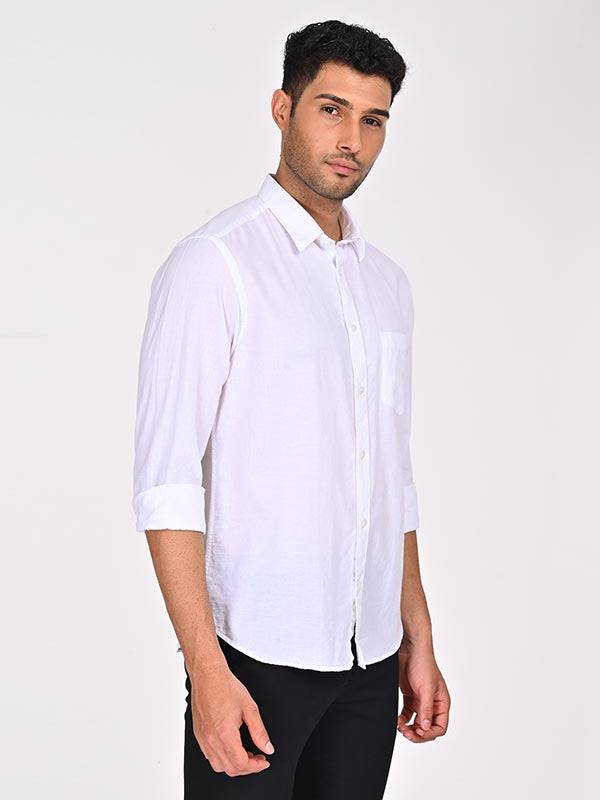 Men Solid Full Sleeve Cotton Blend Shirt