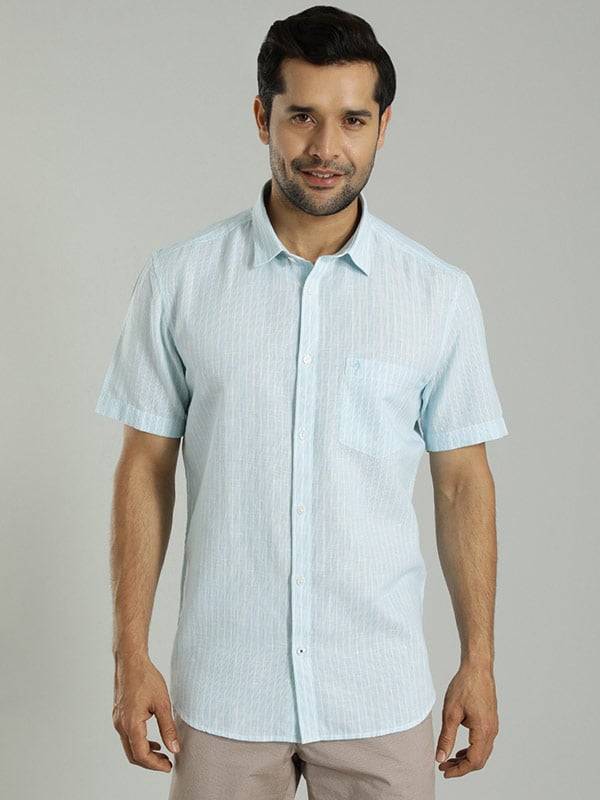 Men Striped Half Sleeve Cotton Blend Shirt