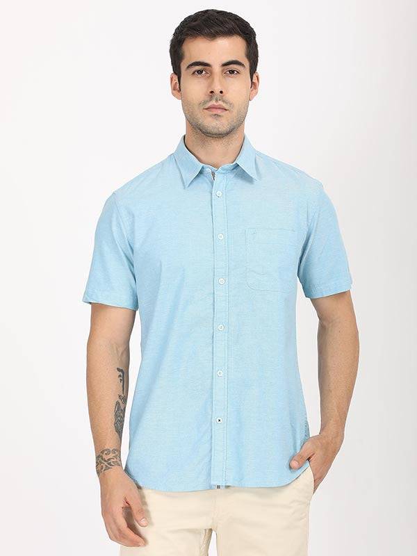 Men Solid Half Sleeve Cotton Stretch Shirt