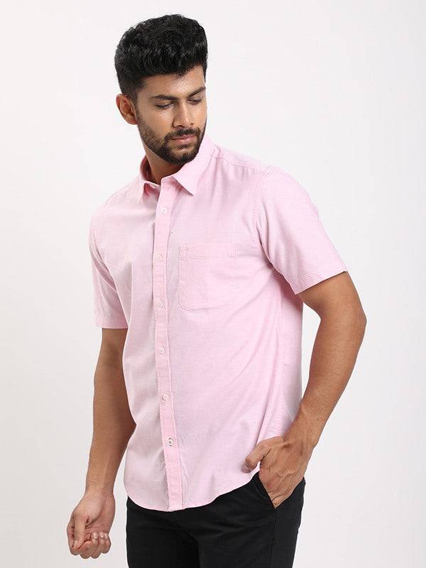 Men Solid Half Sleeve Cotton Stretch Shirt