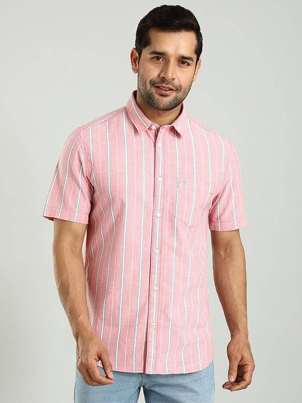 Men Striped Half Sleeve Cotton Shirt