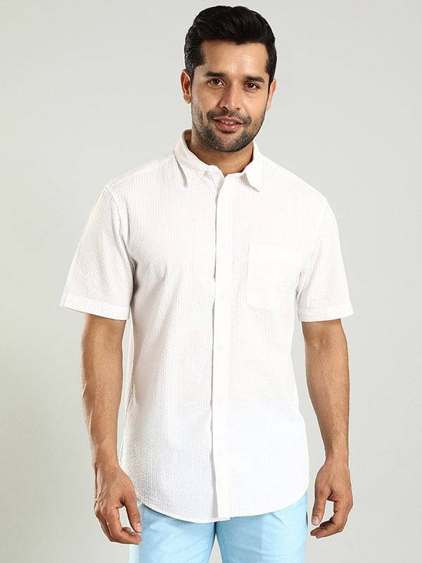 Men Striped Half Sleeve Cotton Shirt
