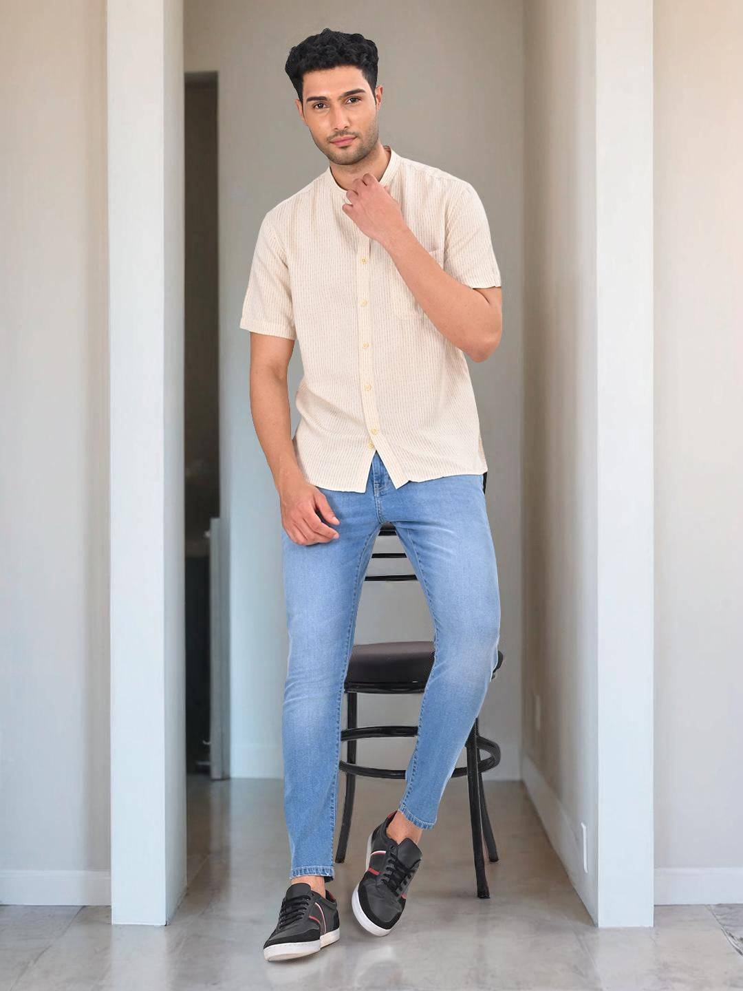 Men Printed Half Sleeve Viscose Blend Shirt