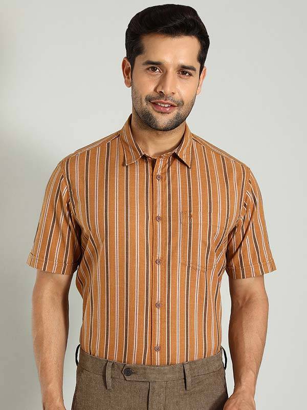 Men Striped Half Sleeve Cotton Shirt