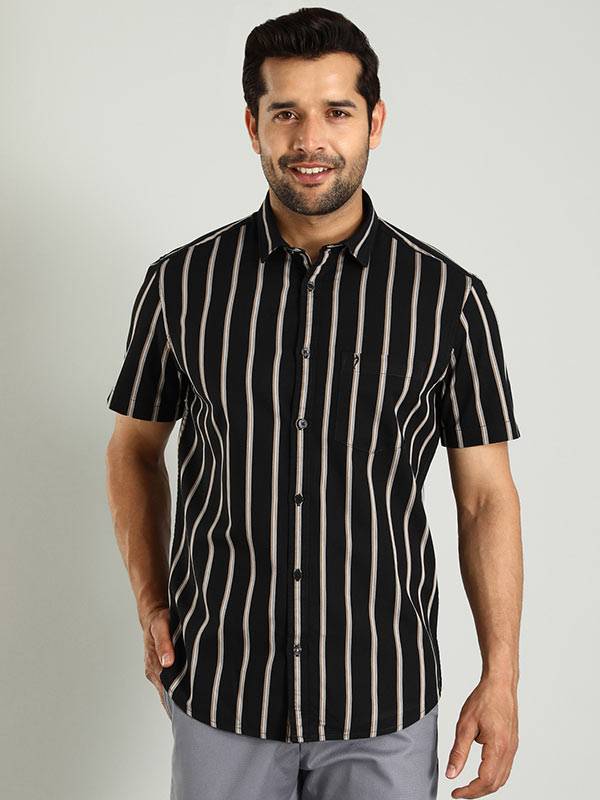 Men Striped Half Sleeve Cotton Shirt