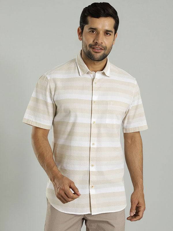 Men Striped Half Sleeve Cotton Shirt