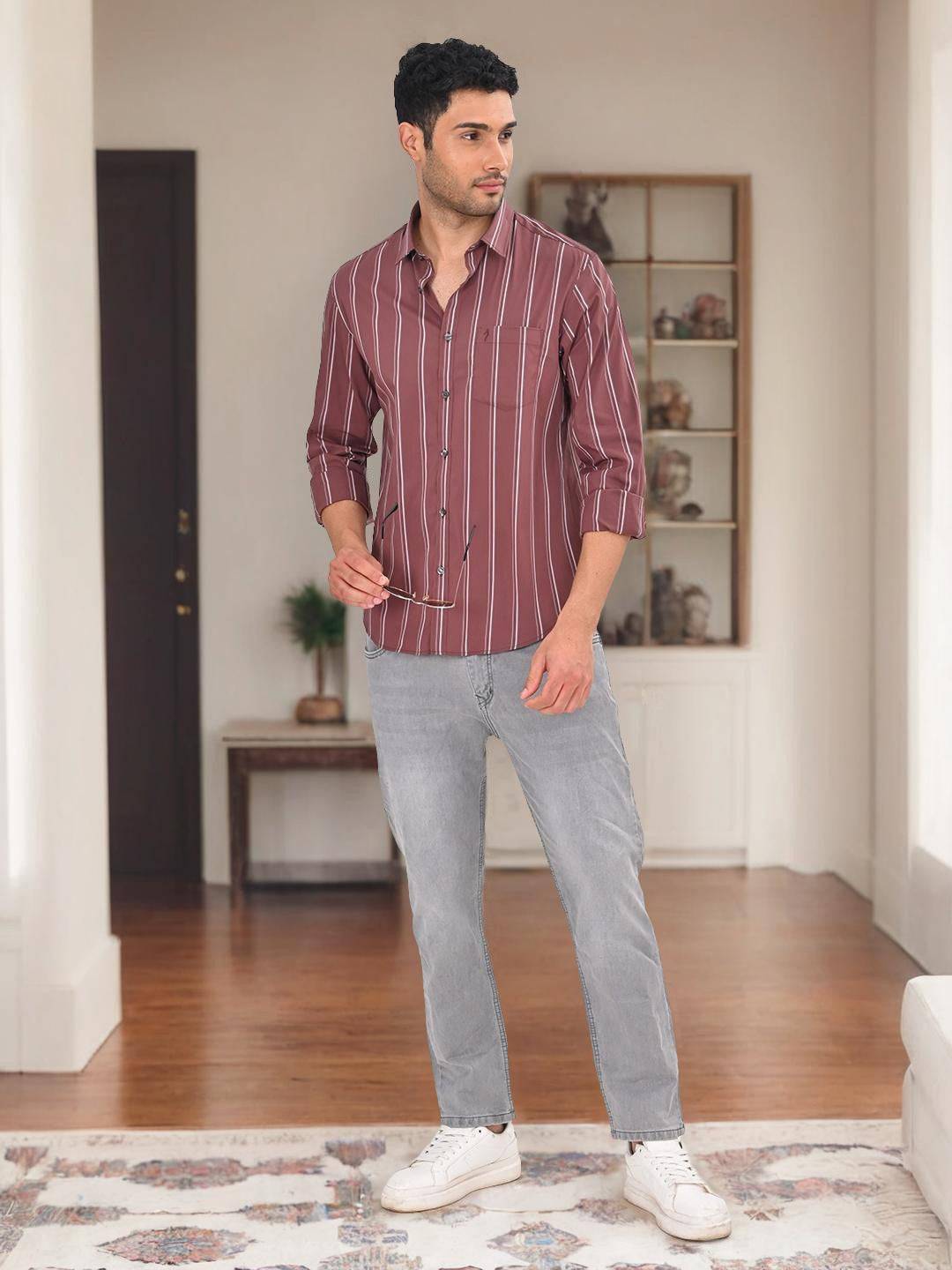 Men Striped Full Sleeve Cotton Blend Shirt