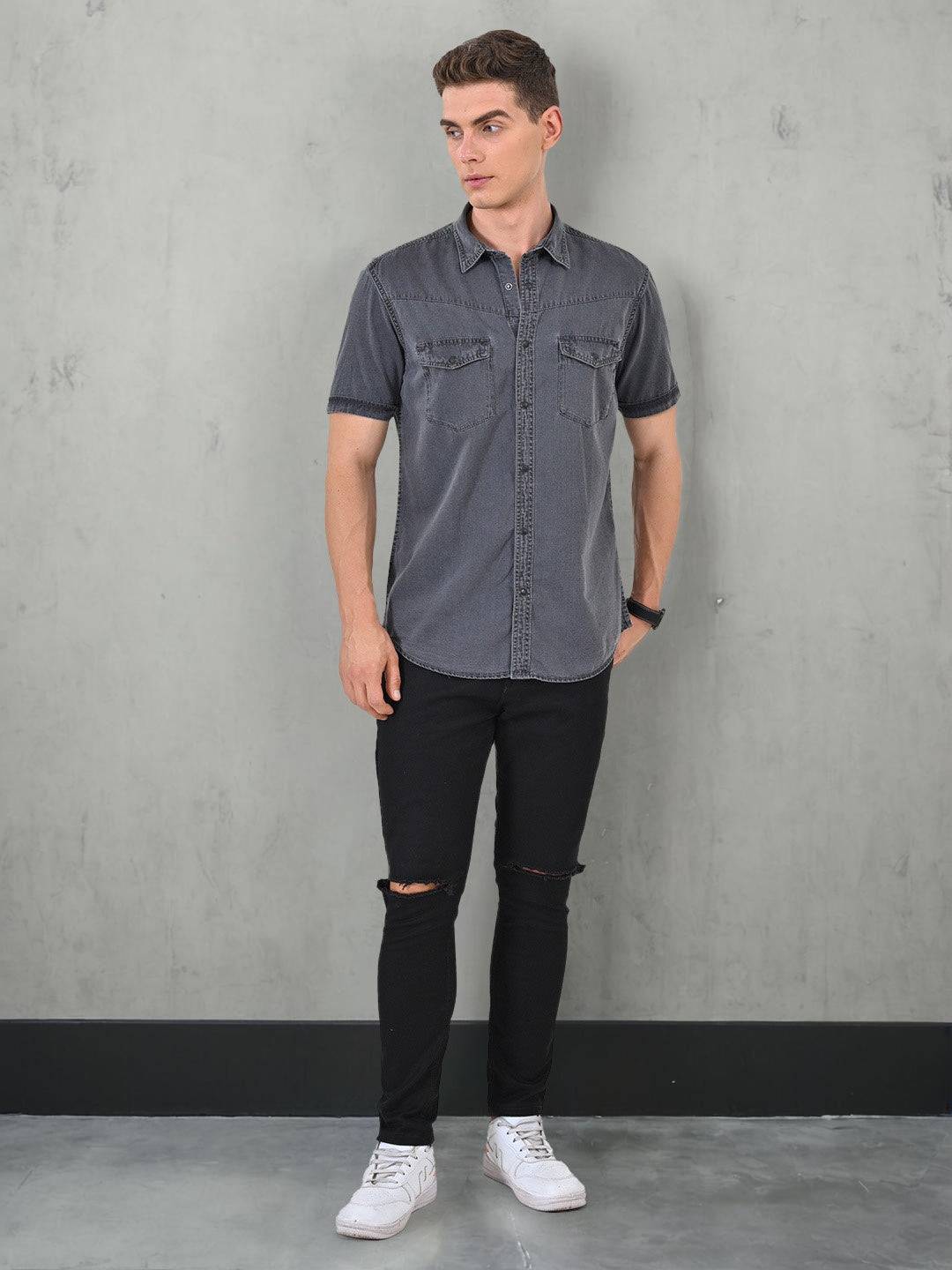 Men Solid Half Sleeve Cotton Shirt