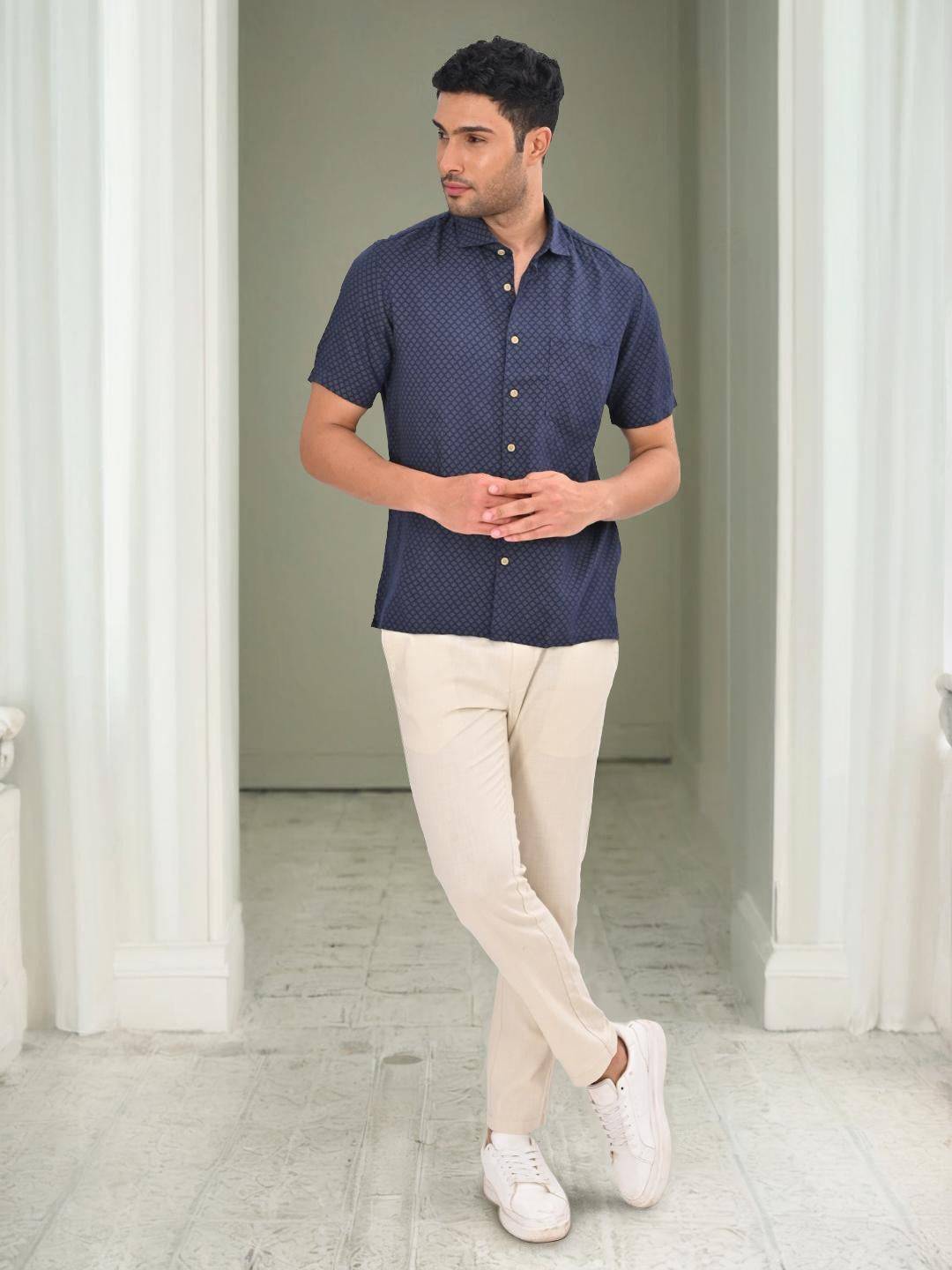 Men Printed Half Sleeve Viscose Blend Shirt