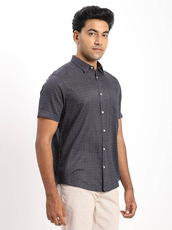 Men Printed Half Sleeve Linen Blend Shirt