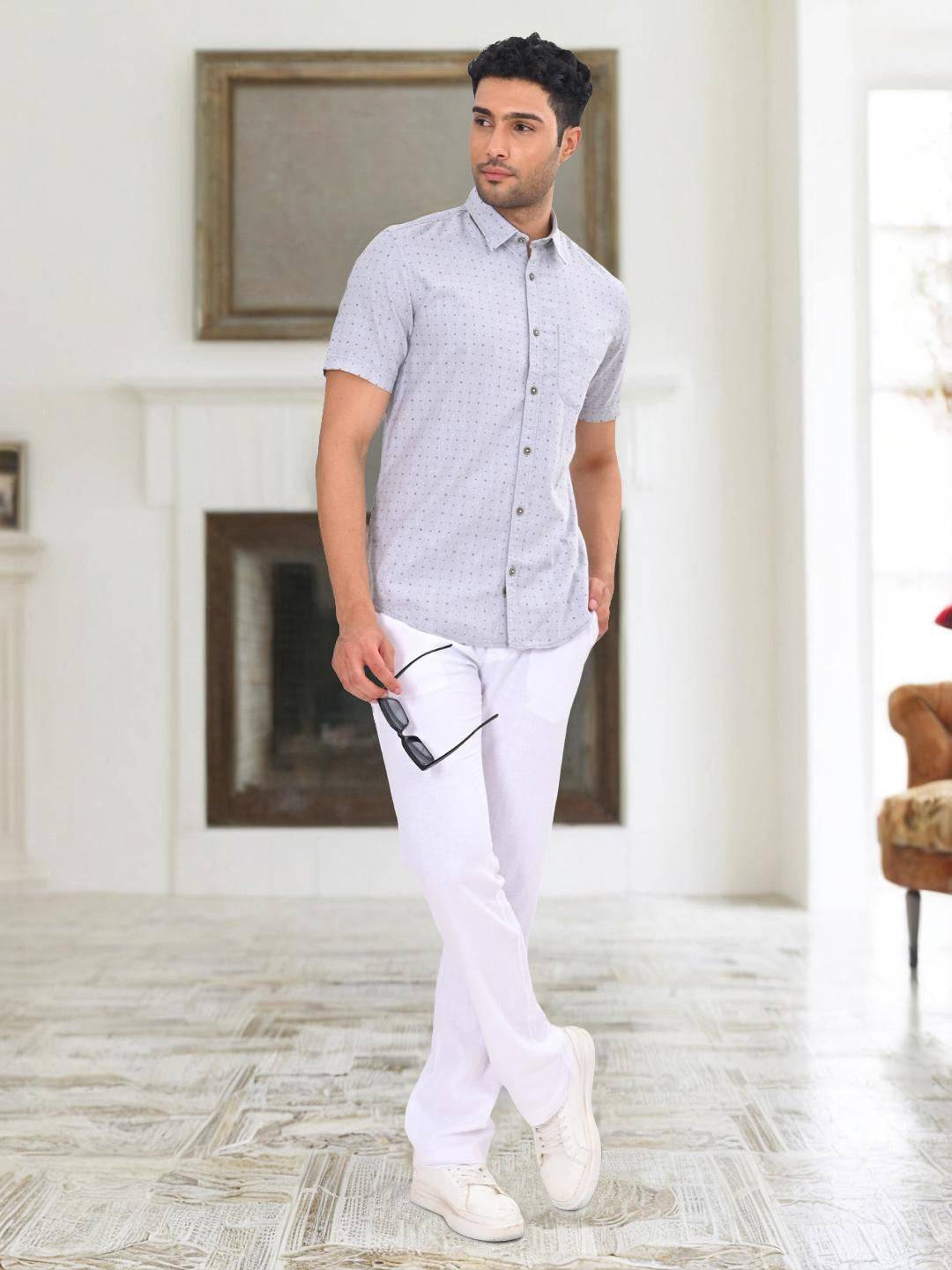 Men Printed Half Sleeve Cotton Shirt