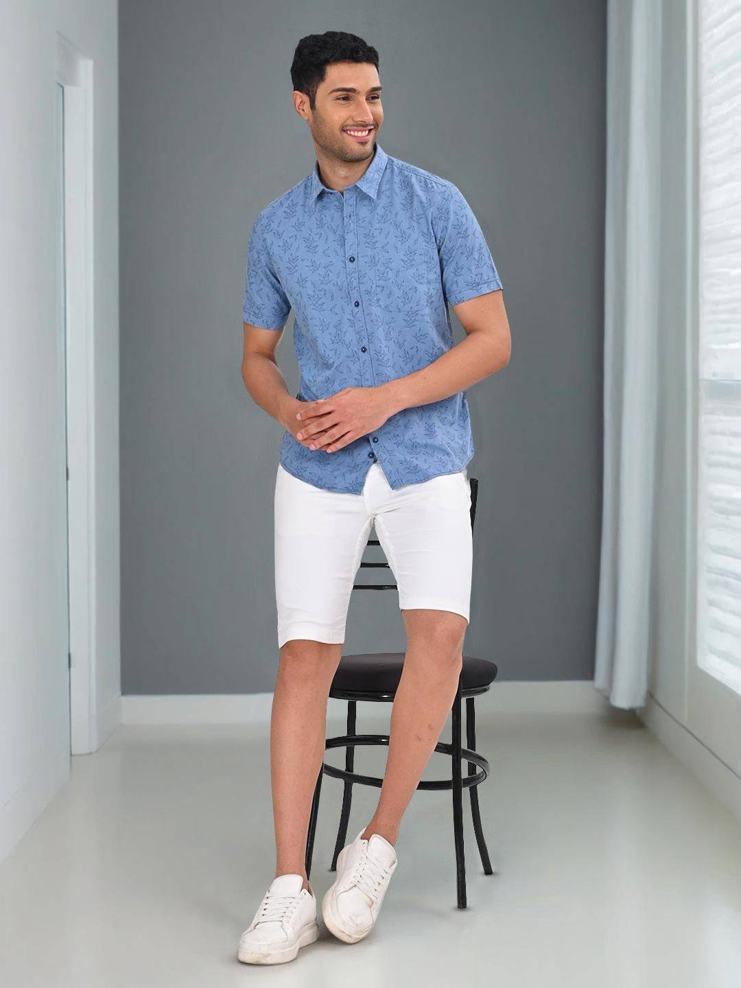 Men Printed Half Sleeve Cotton Shirt