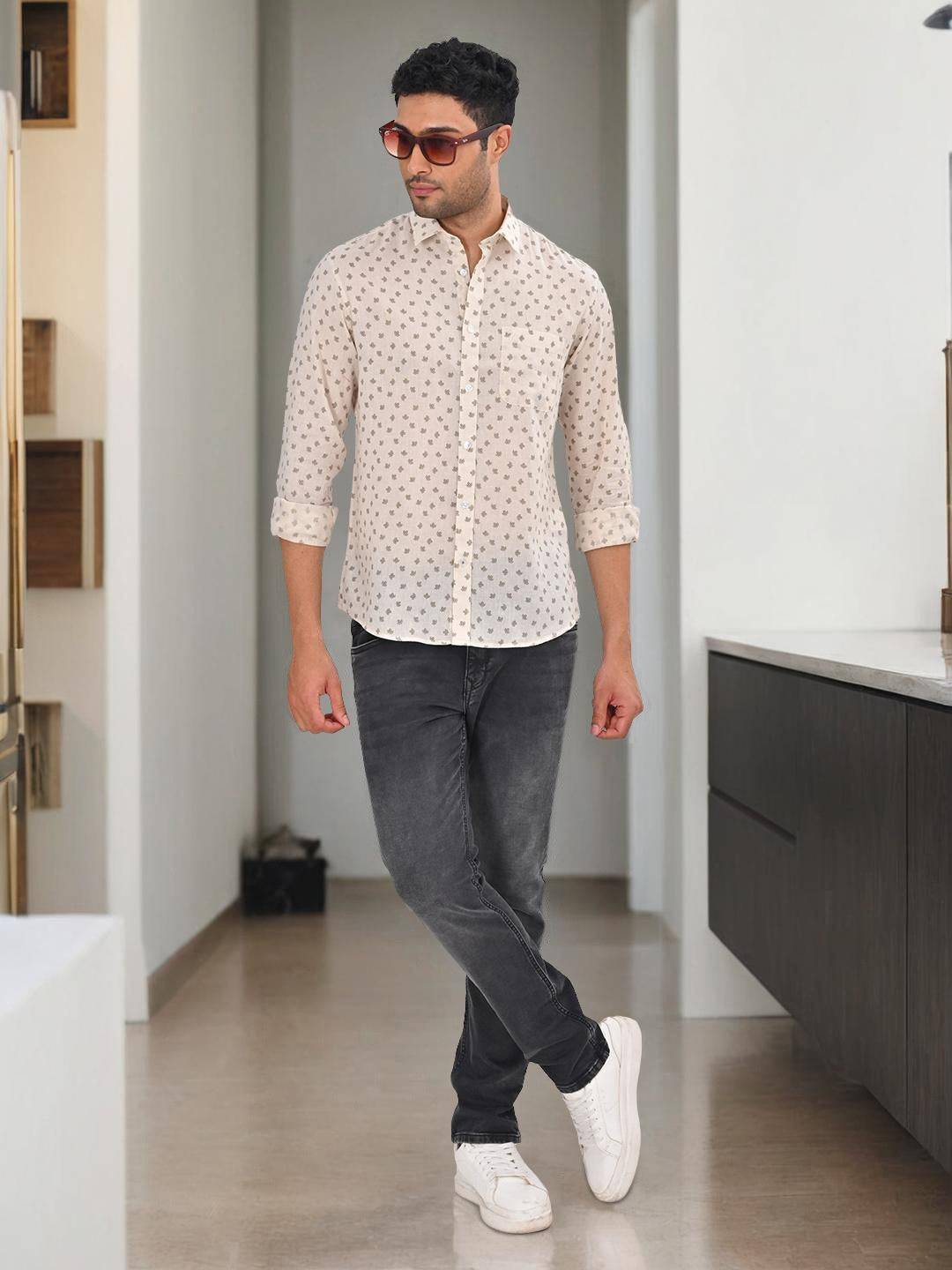 Men Printed Full Sleeve Linen Blend Shirt