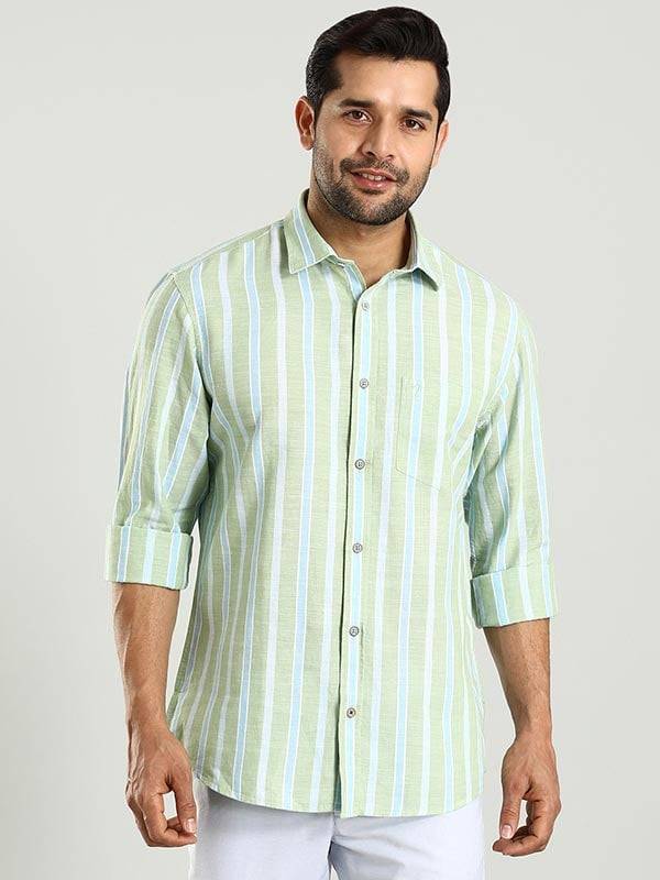 Men Striped Full Sleeve Cotton Blend Shirt