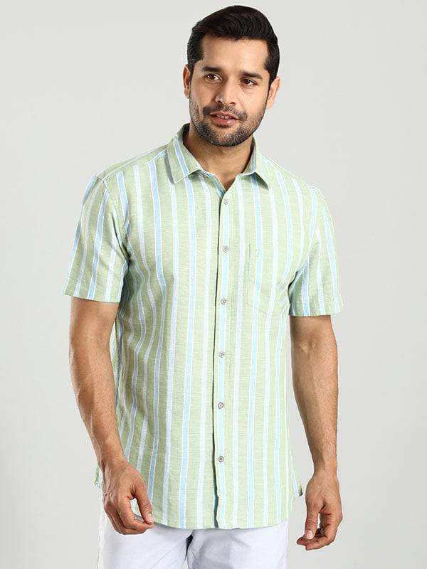 Men Striped Half Sleeve Cotton Blend Shirt